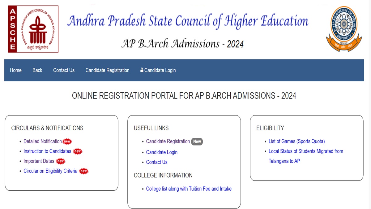 AP BArch Admission 2024 Registration