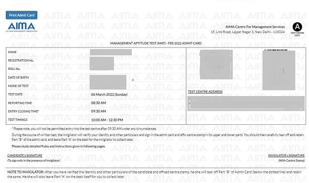 MAT 2024 Admit Card for CBT